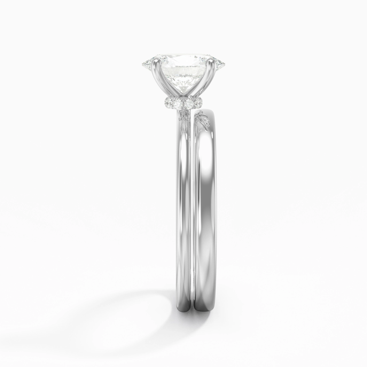 14K White Gold Hidden Halo Traditional Shank Wedding Ring Set