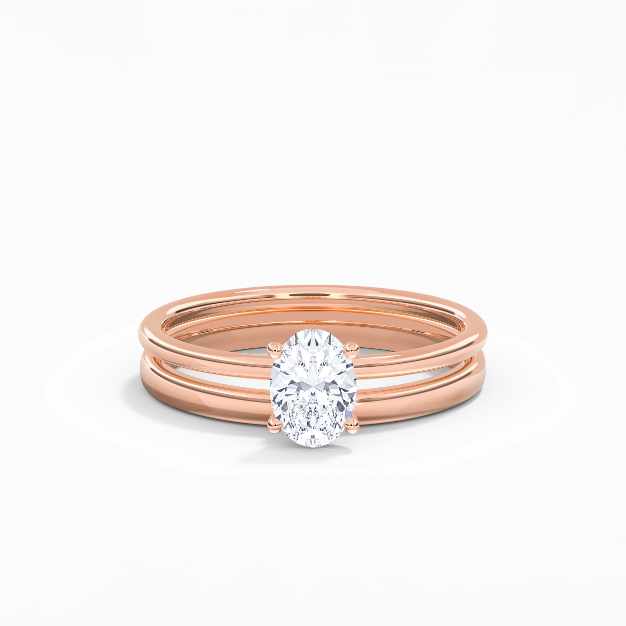 18K Rose Gold Hidden Halo Traditional Shank Wedding Ring Set