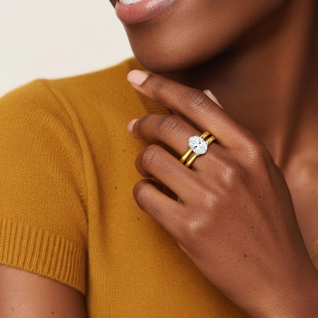 14K Gold Hidden Halo Traditional Shank Wedding Ring Set