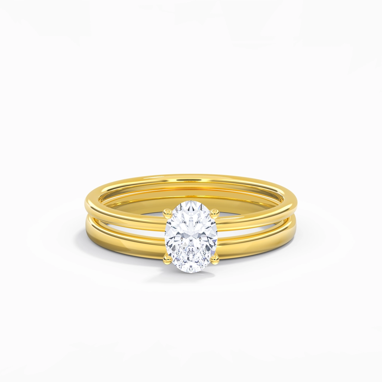 18K Gold Hidden Halo Traditional Shank Wedding Ring Set