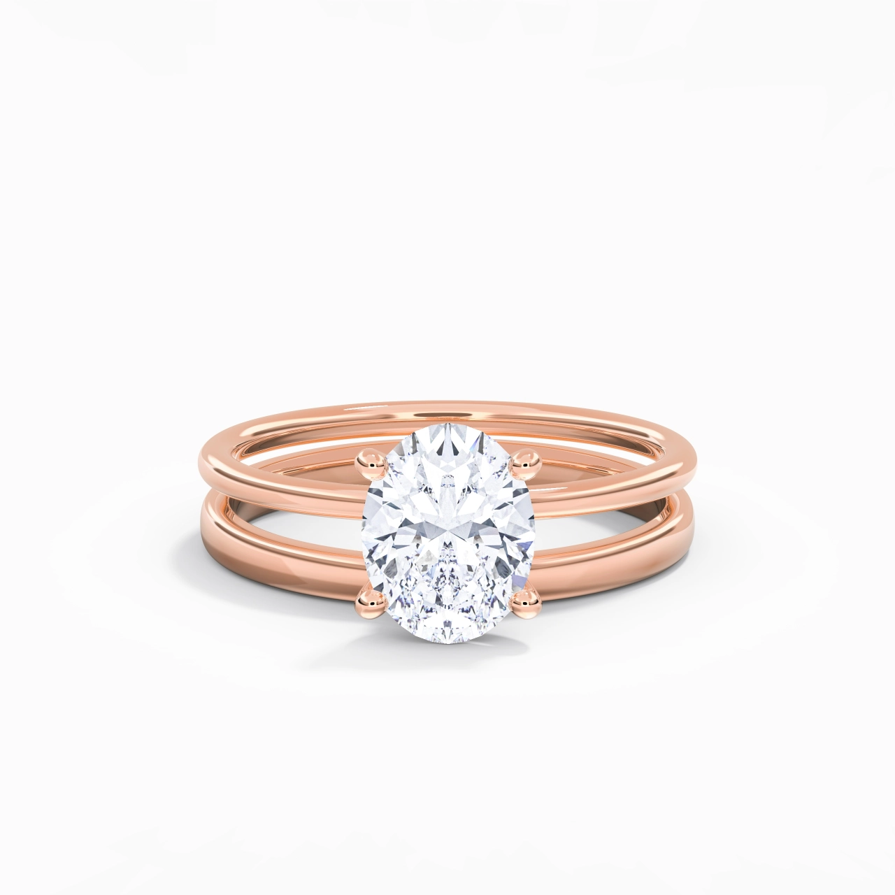 18K Rose Gold Hidden Halo Traditional Shank Wedding Ring Set