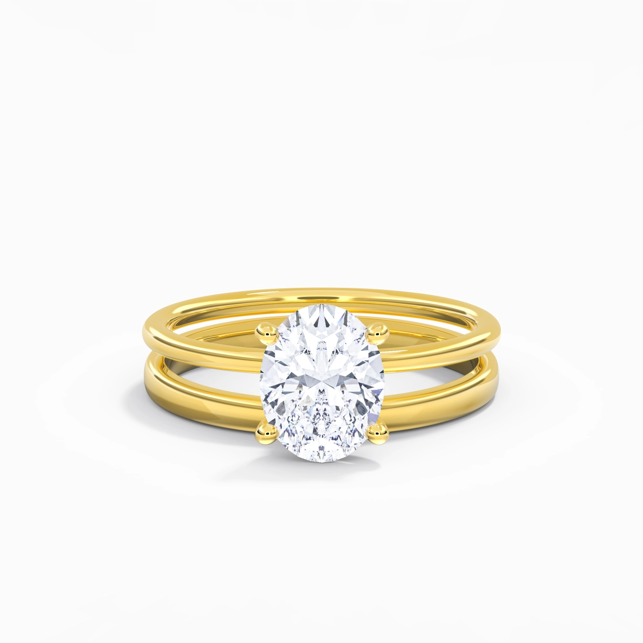 18K Gold Hidden Halo Traditional Shank Wedding Ring Set