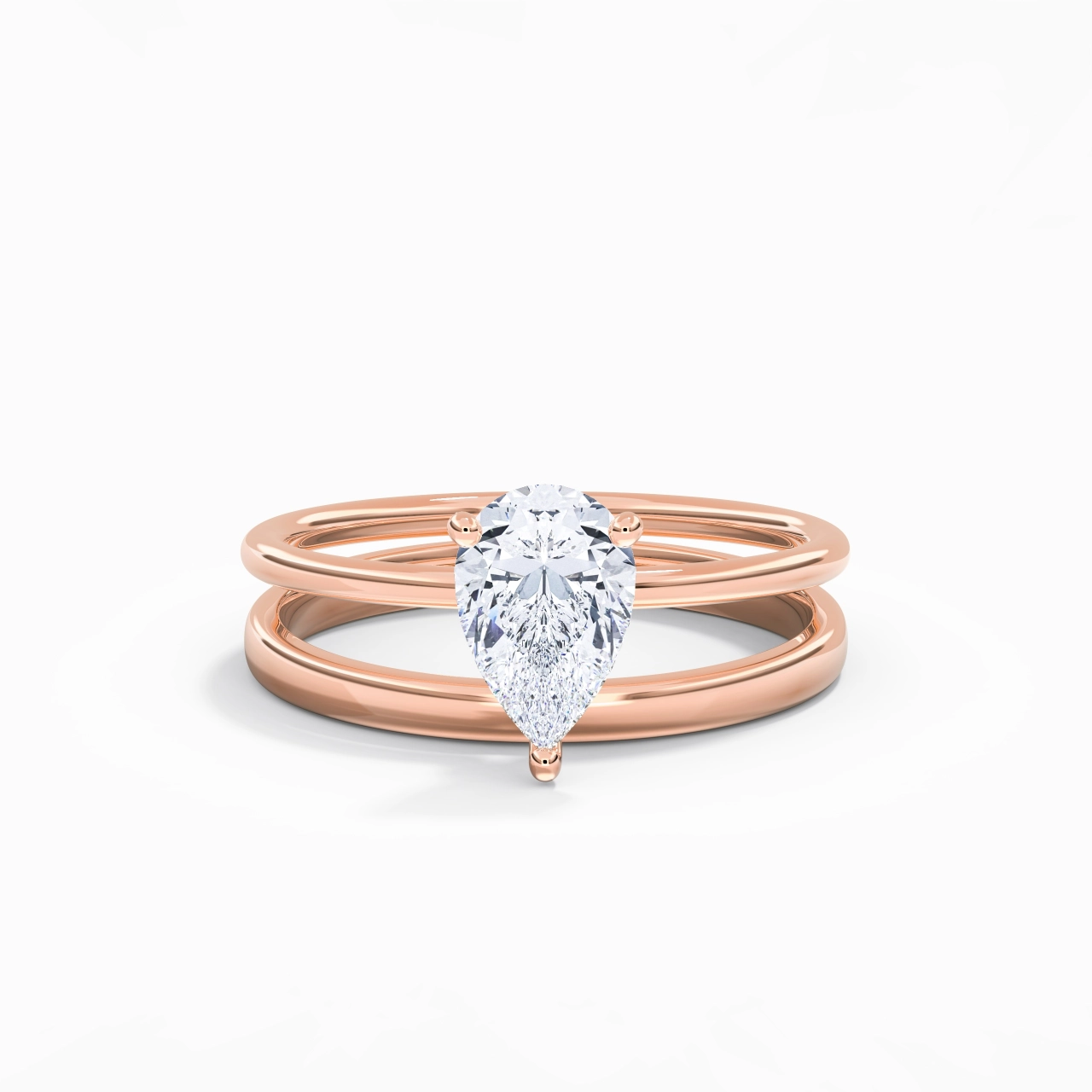 18K Rose Gold Hidden Halo Traditional Shank Wedding Ring Set