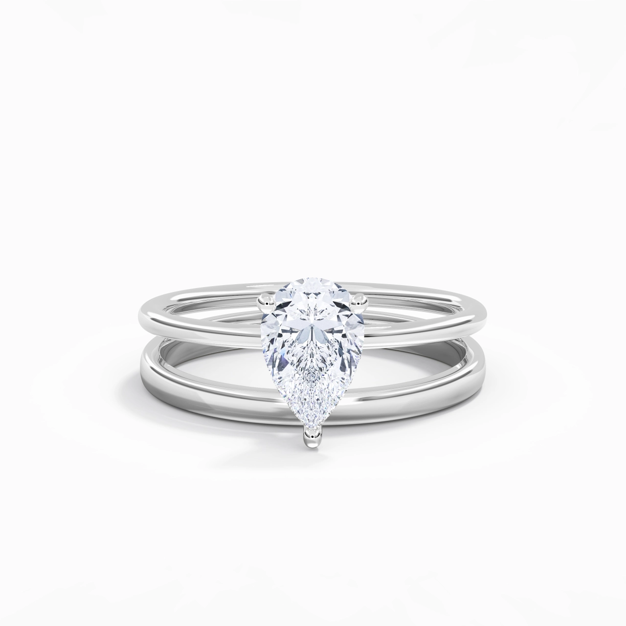 14K White Gold Hidden Halo Traditional Shank Wedding Ring Set