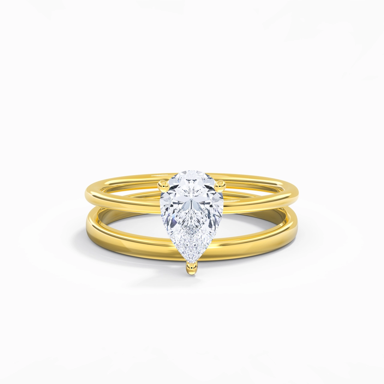 18K Gold Hidden Halo Traditional Shank Wedding Ring Set