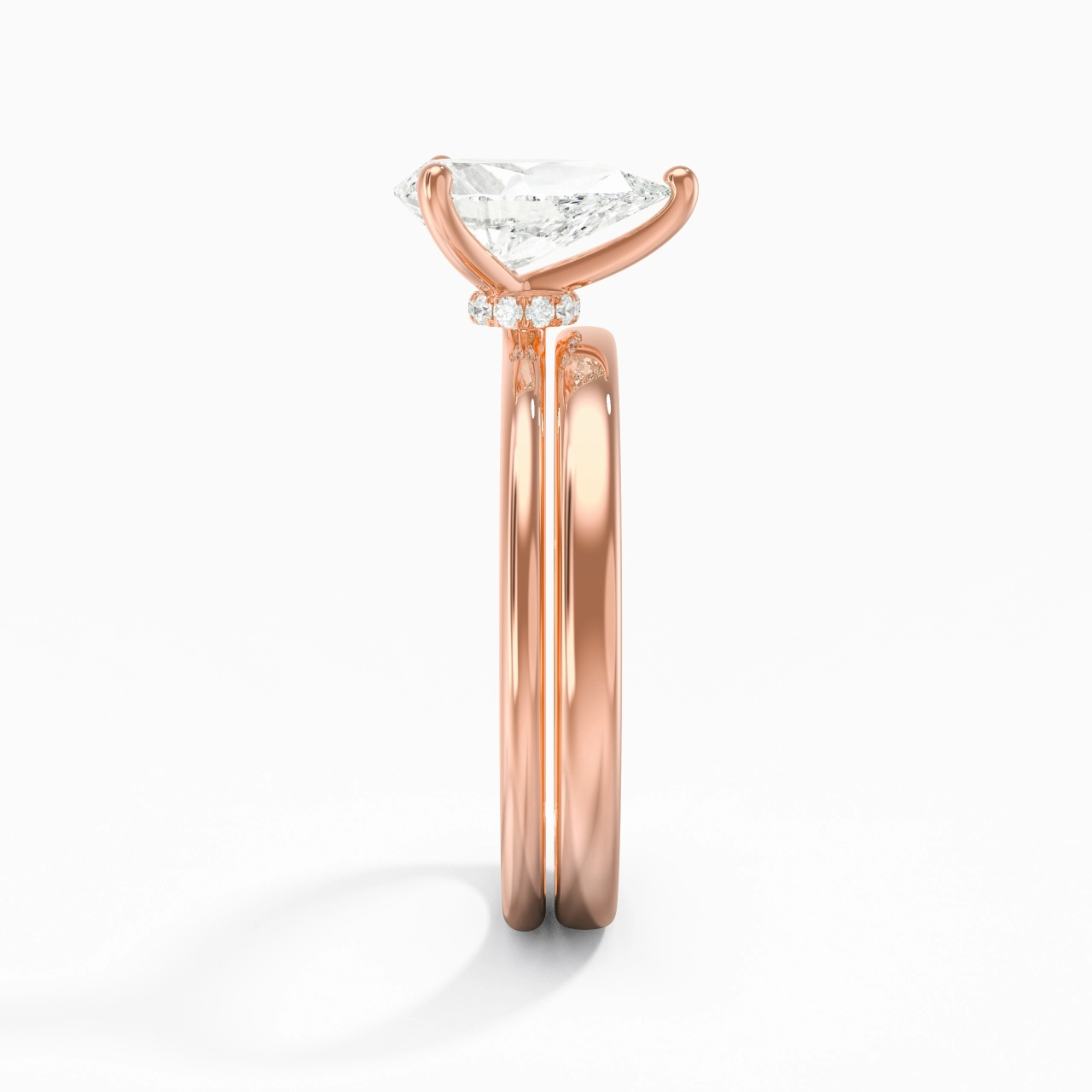 18K Rose Gold Hidden Halo Traditional Shank Wedding Ring Set