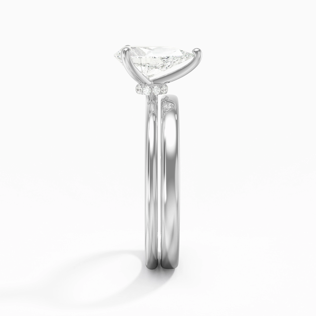 14K White Gold Hidden Halo Traditional Shank Wedding Ring Set