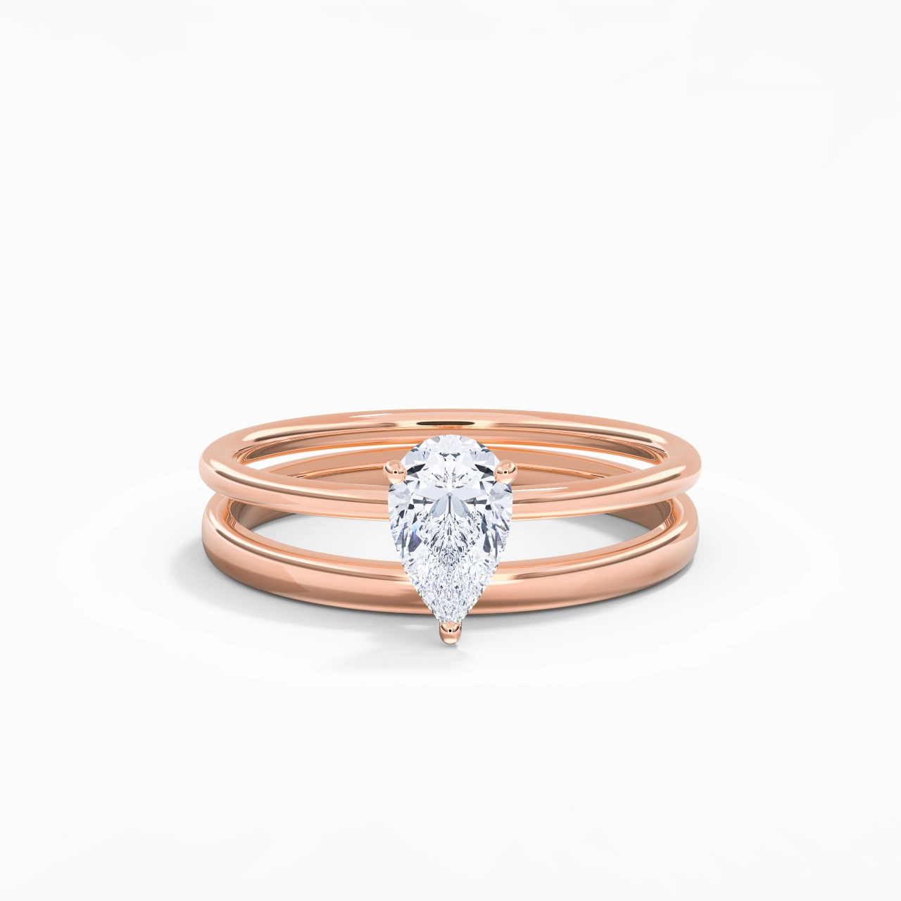 18K Rose Gold Hidden Halo Traditional Shank Wedding Ring Set