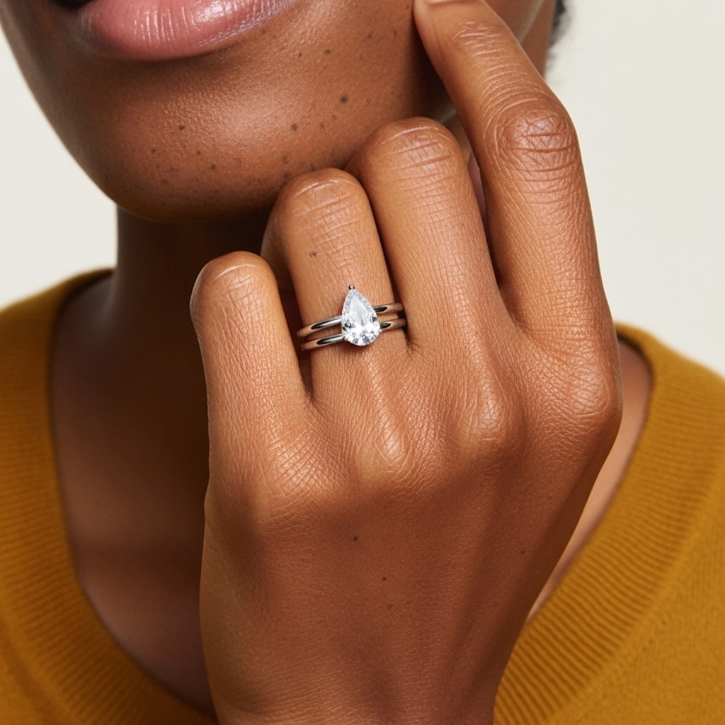 14K White Gold Hidden Halo Traditional Shank Wedding Ring Set