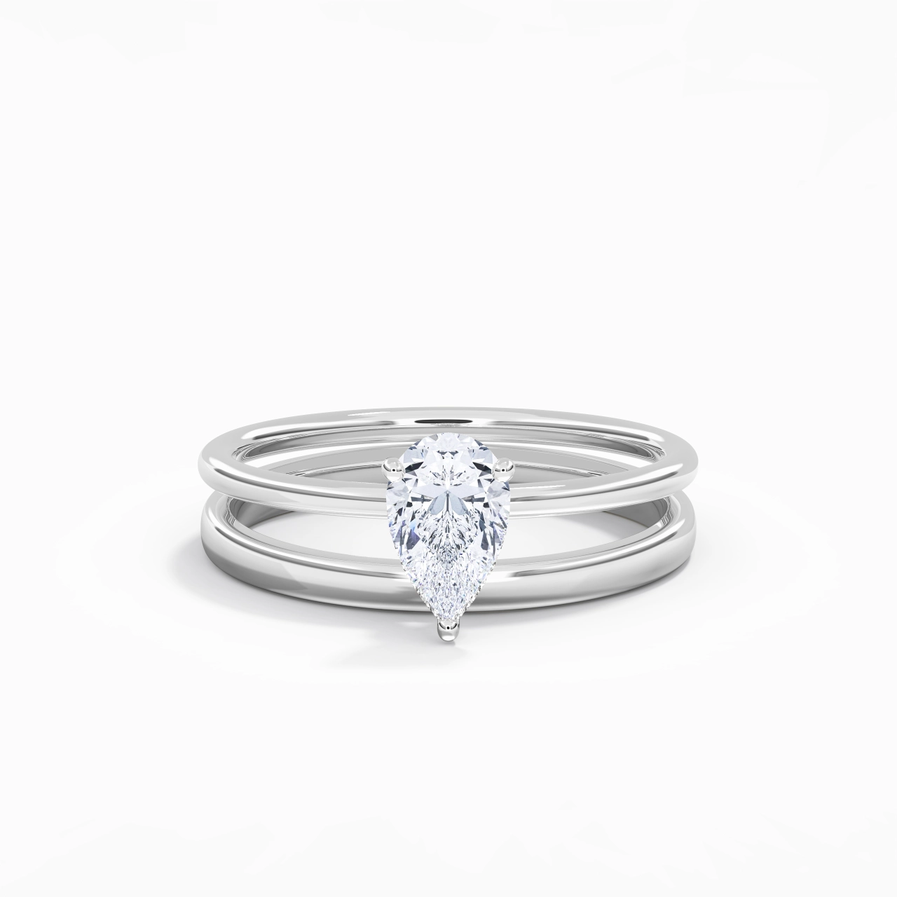 14K White Gold Hidden Halo Traditional Shank Wedding Ring Set