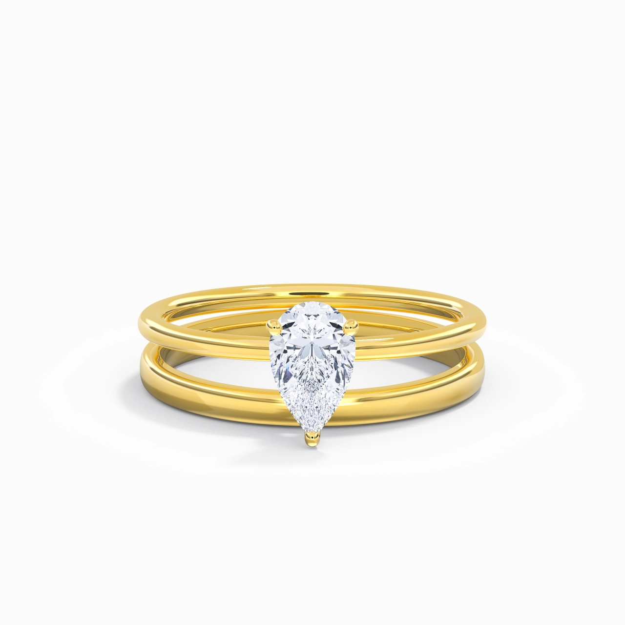 18K Gold Hidden Halo Traditional Shank Wedding Ring Set