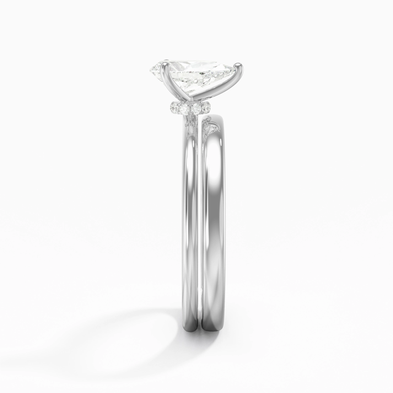 14K White Gold Hidden Halo Traditional Shank Wedding Ring Set
