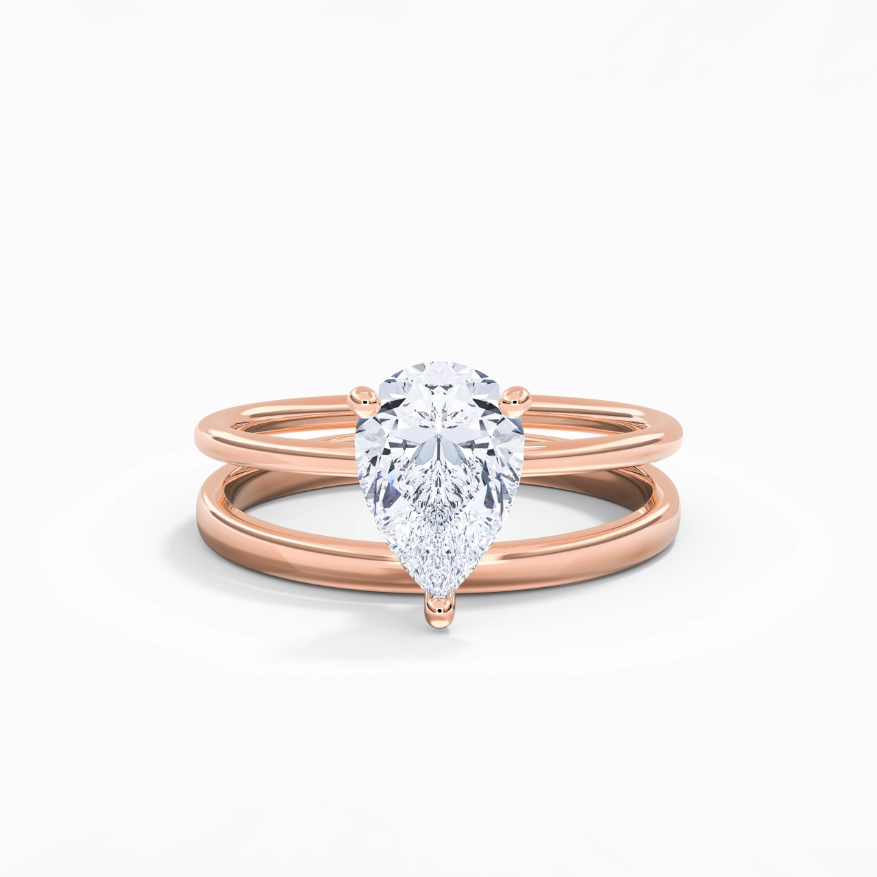 18K Rose Gold Hidden Halo Traditional Shank Wedding Ring Set