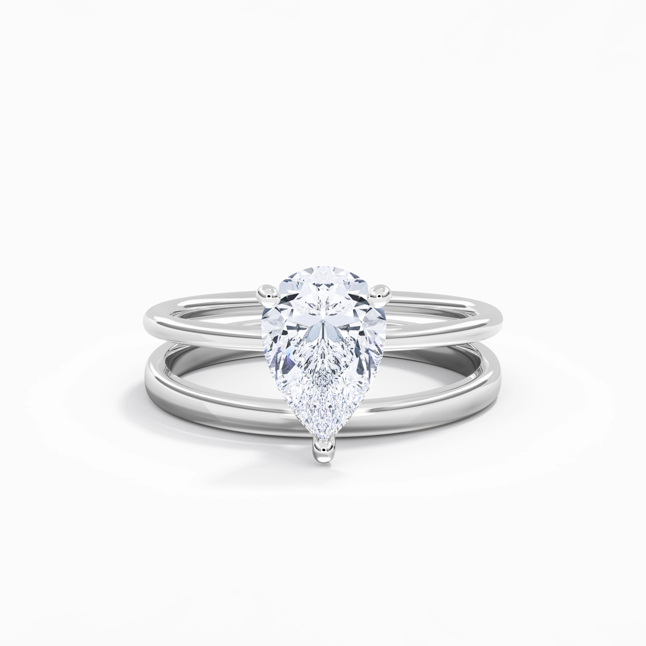 14K White Gold Hidden Halo Traditional Shank Wedding Ring Set