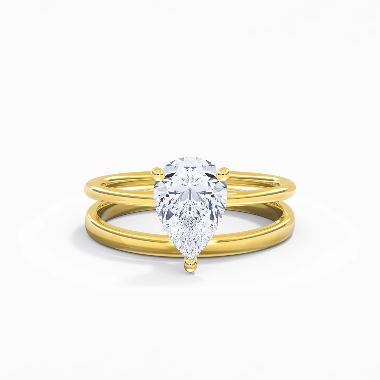 14K Gold Hidden Halo Traditional Shank Wedding Ring Set