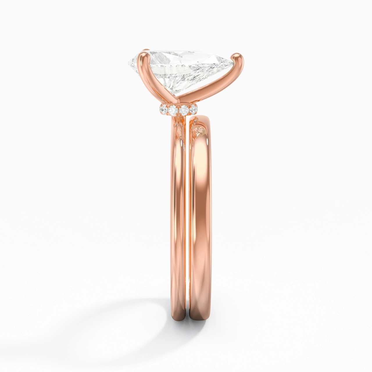 18K Rose Gold Hidden Halo Traditional Shank Wedding Ring Set