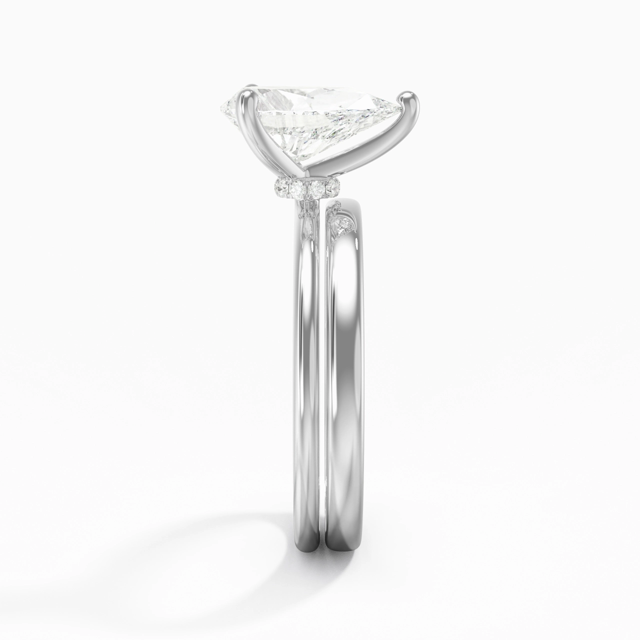 14K White Gold Hidden Halo Traditional Shank Wedding Ring Set