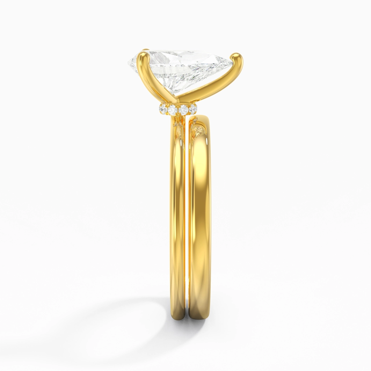 14K Gold Hidden Halo Traditional Shank Wedding Ring Set