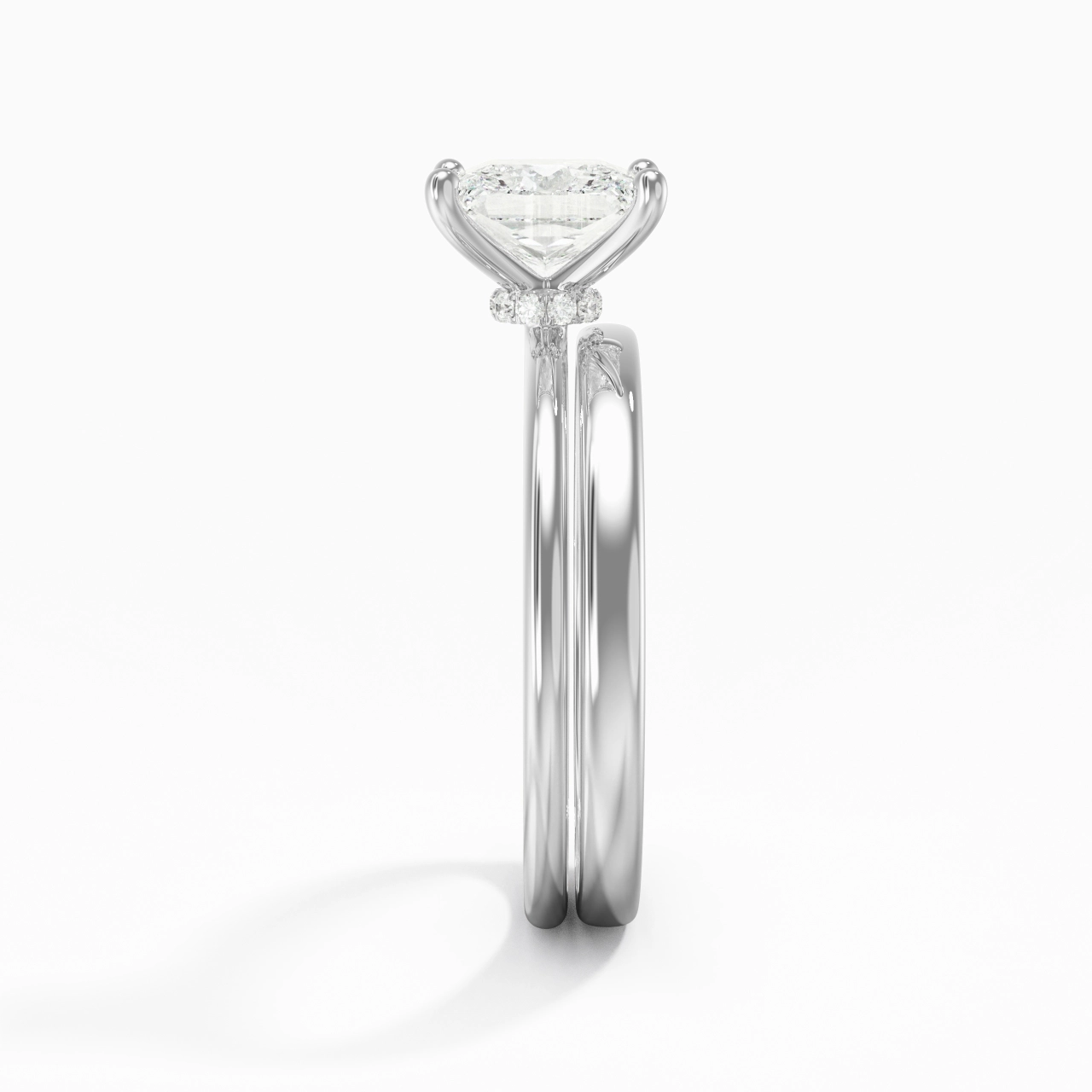 14K White Gold Hidden Halo Traditional Shank Wedding Ring Set