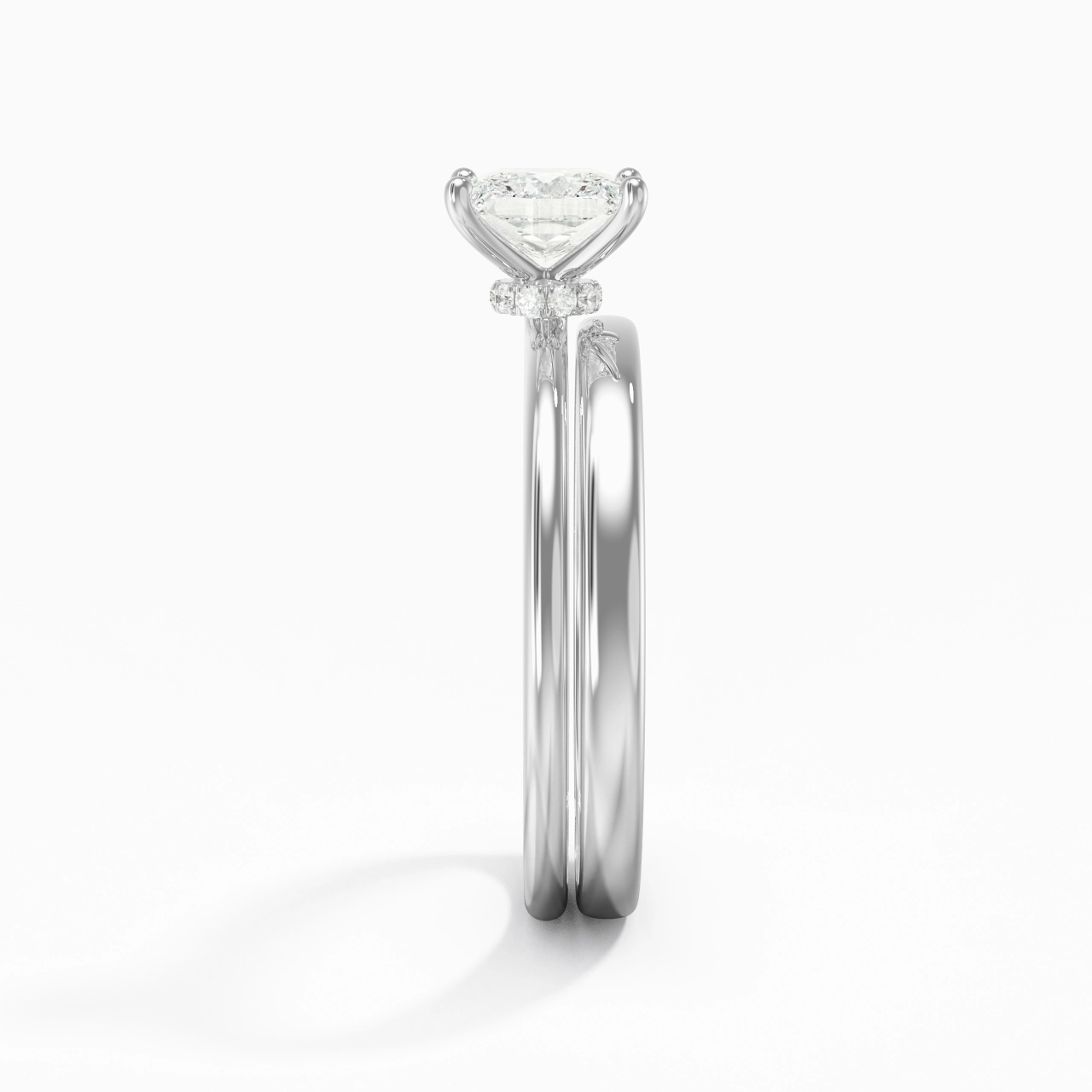 14K White Gold Hidden Halo Traditional Shank Wedding Ring Set