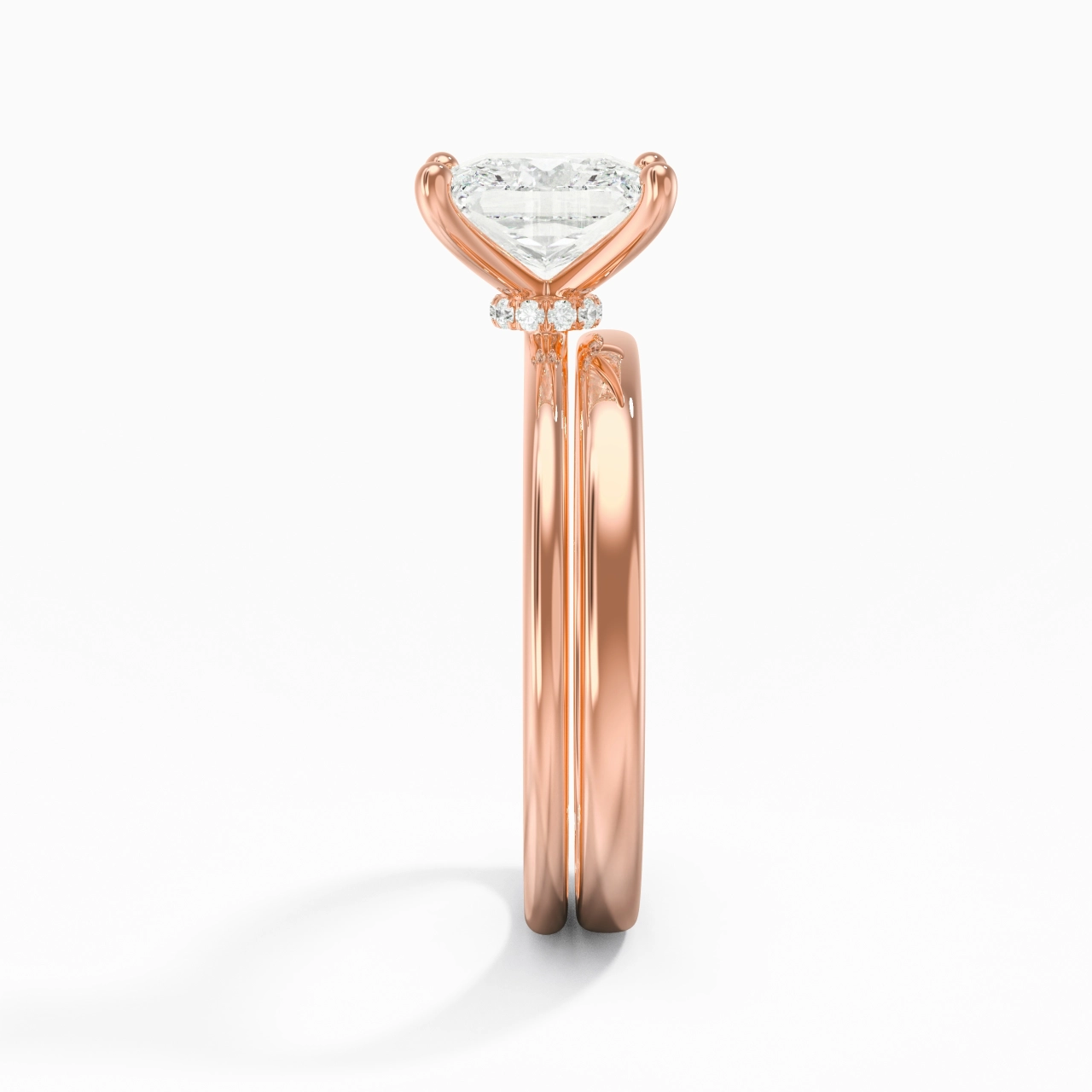 14K Rose Gold Hidden Halo Traditional Shank Wedding Ring Set