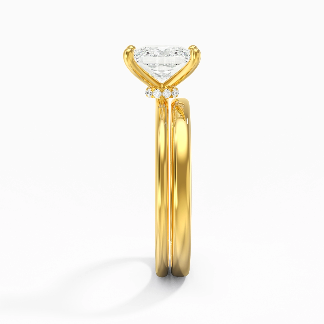 14K Gold Hidden Halo Traditional Shank Wedding Ring Set