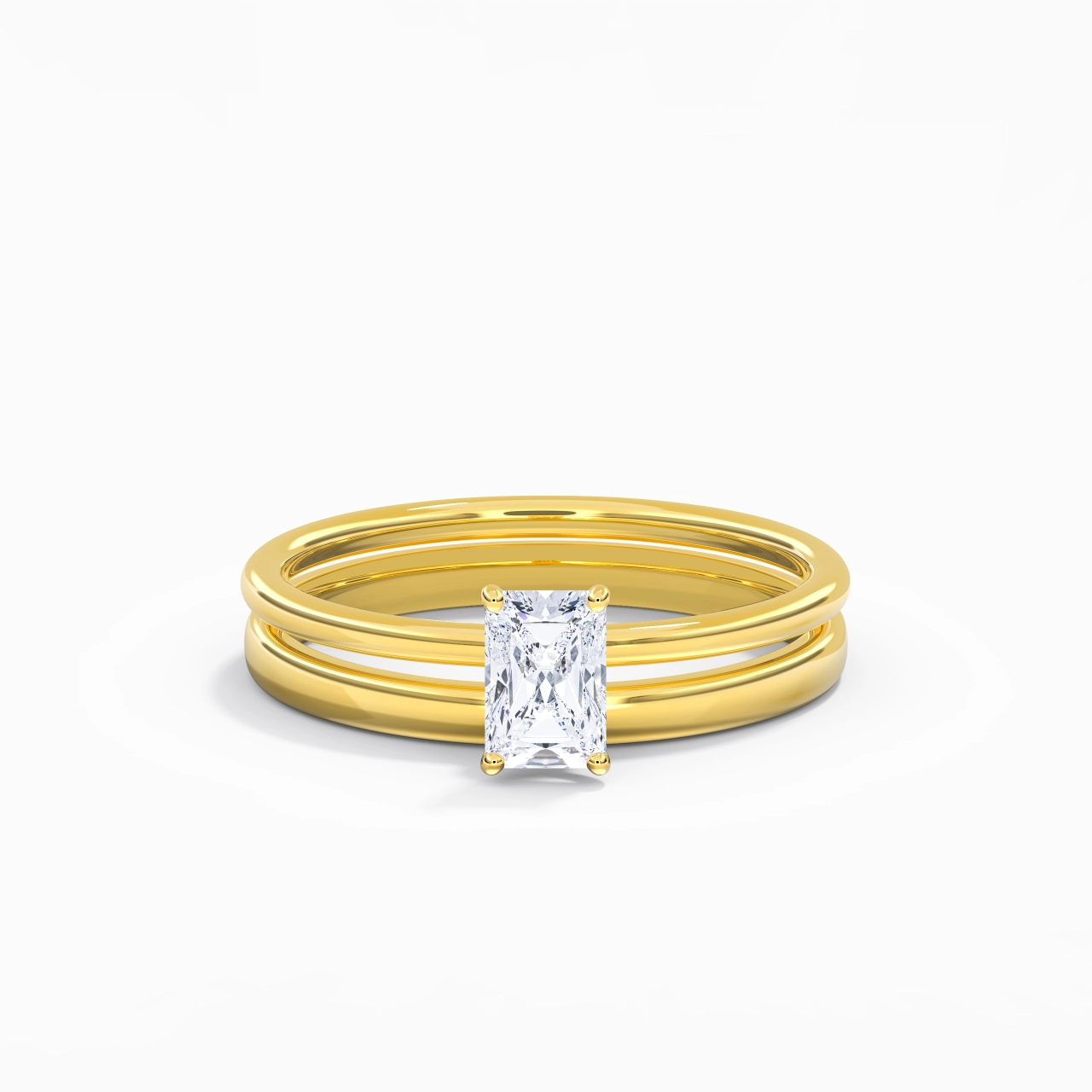 14K Gold Hidden Halo Traditional Shank Wedding Ring Set