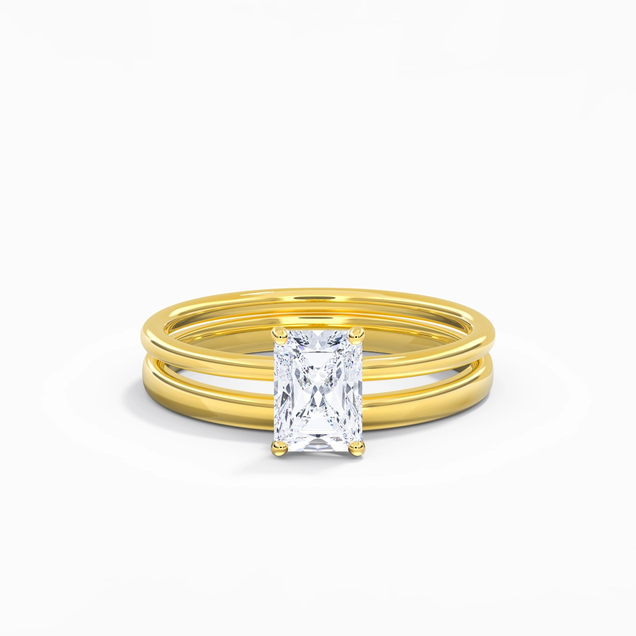 14K Gold Hidden Halo Traditional Shank Wedding Ring Set