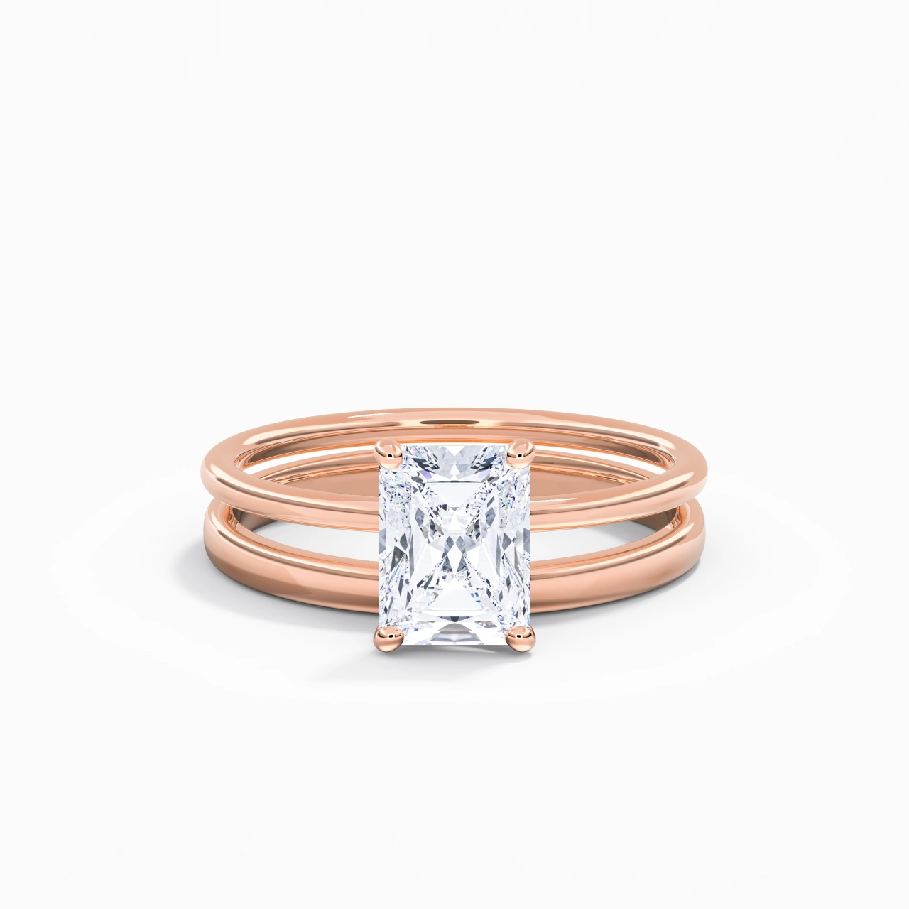 14K Rose Gold Hidden Halo Traditional Shank Wedding Ring Set