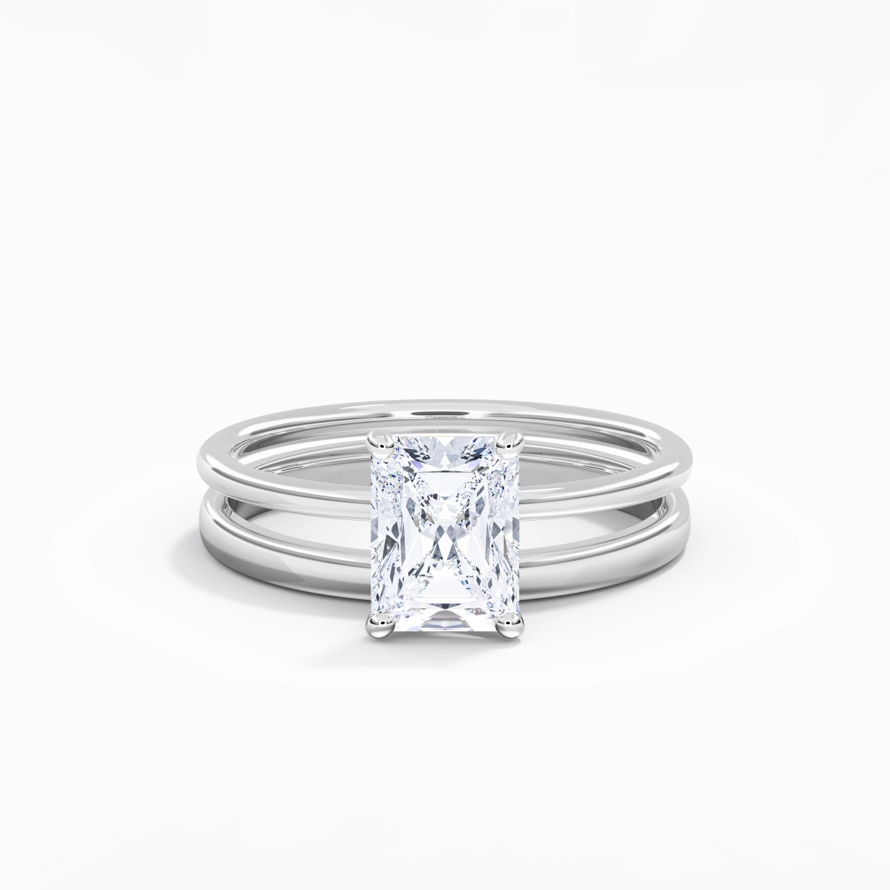 14K White Gold Hidden Halo Traditional Shank Wedding Ring Set