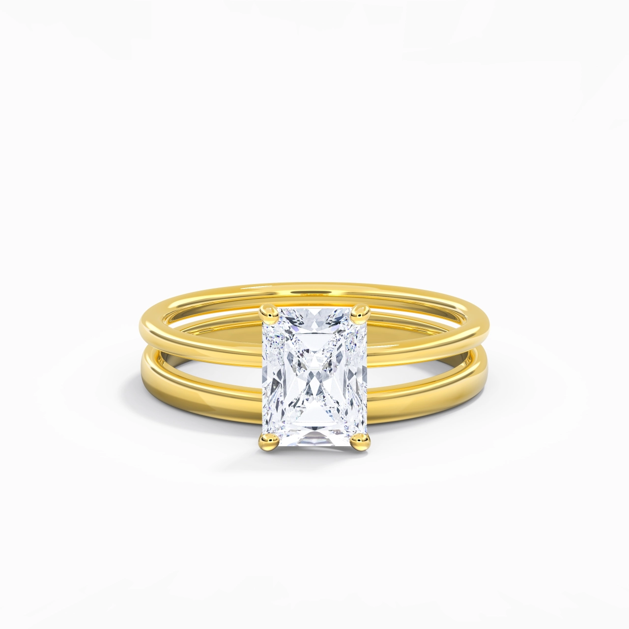 14K Gold Hidden Halo Traditional Shank Wedding Ring Set