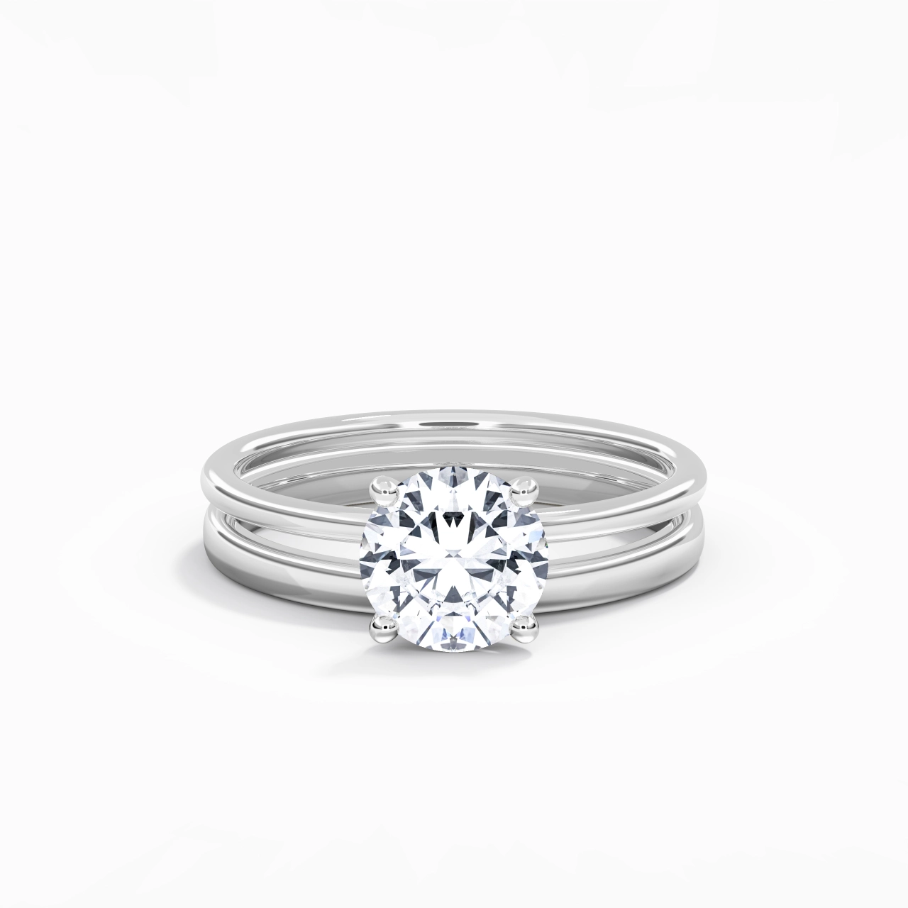 14K White Gold Hidden Halo Traditional Shank Wedding Ring Set