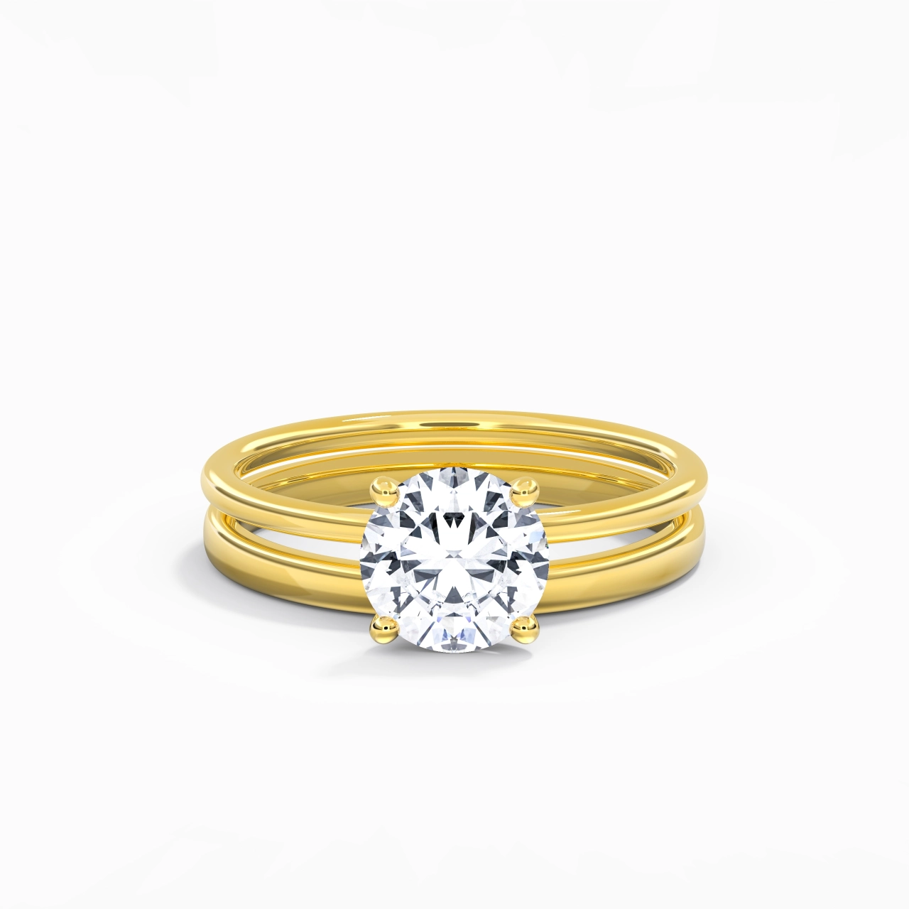 14K Gold Hidden Halo Traditional Shank Wedding Ring Set