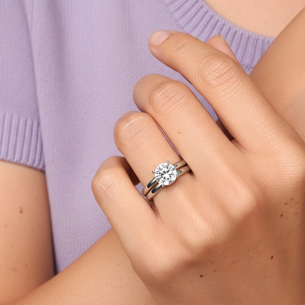 14K White Gold Hidden Halo Traditional Shank Wedding Ring Set