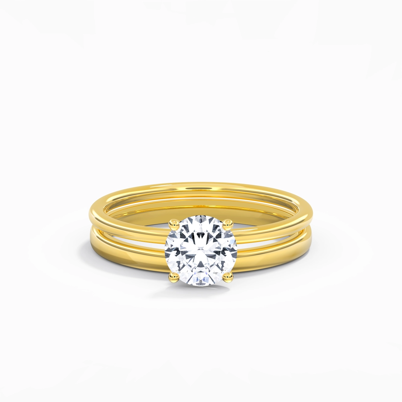 14K Gold Hidden Halo Traditional Shank Wedding Ring Set