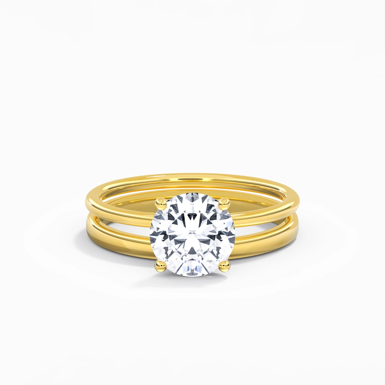 14K Gold Hidden Halo Traditional Shank Wedding Ring Set