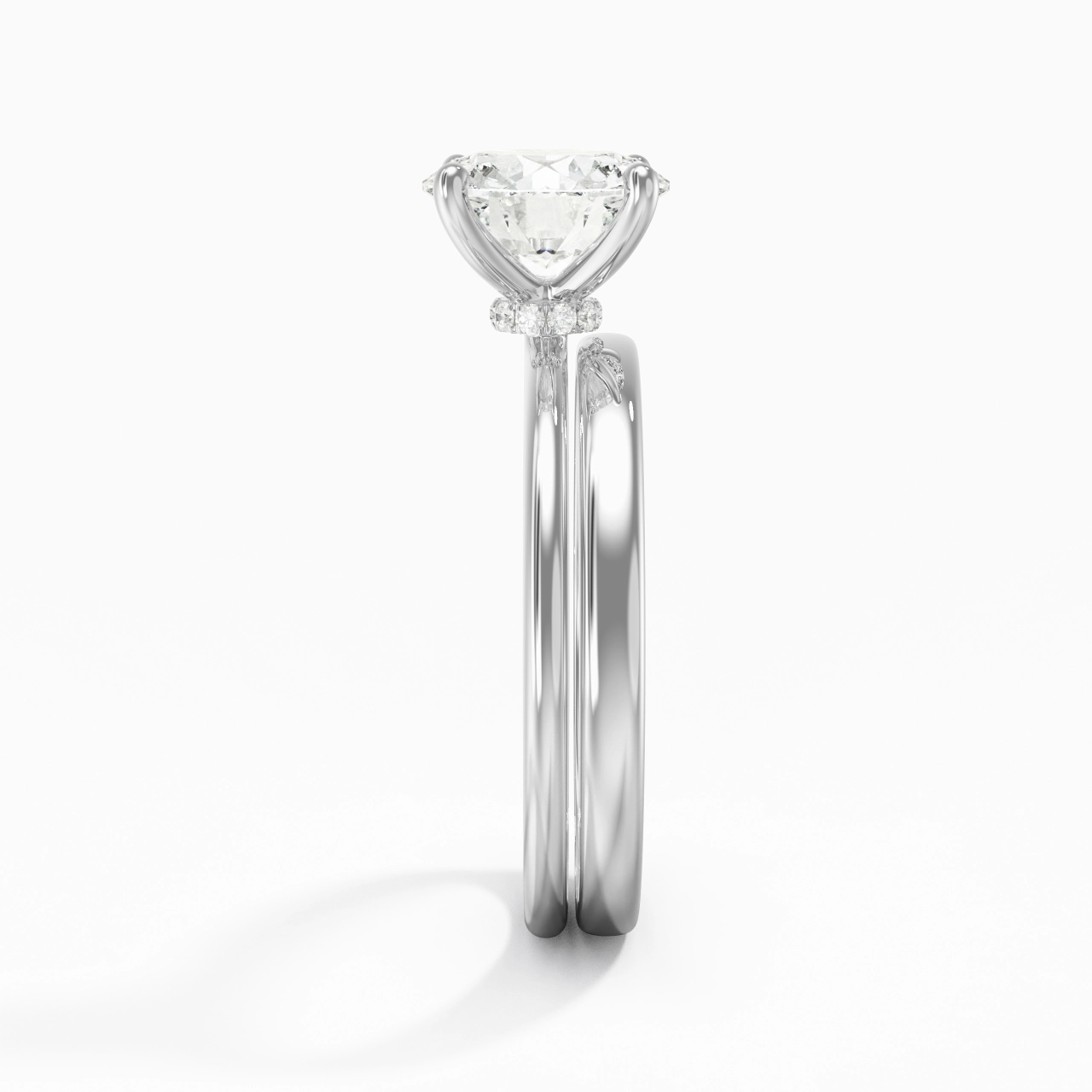 14K White Gold Hidden Halo Traditional Shank Wedding Ring Set