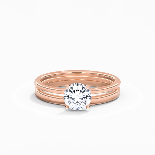Hidden Halo Simple 1.00ct Moissanite Wedding Ring Set Traditional Shank 14K Rose Gold