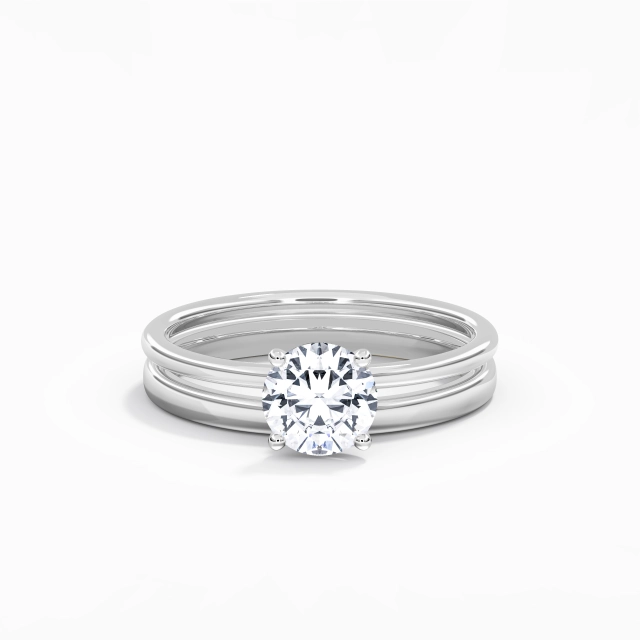 Aro de halo oculto Simple 1.00ct Moissanita Conjunto de Anillos de Boda Pata tradicional Oro blanco 14K