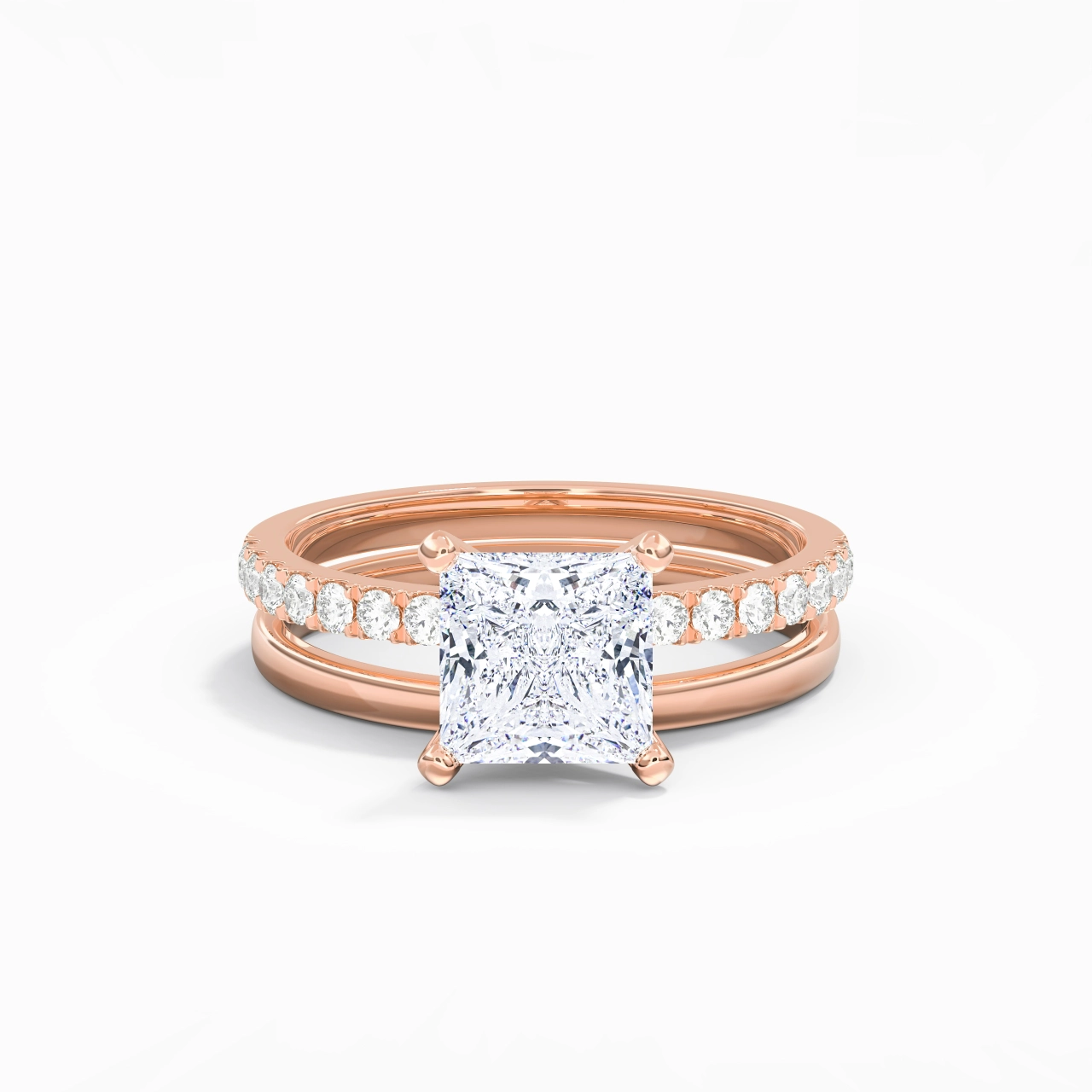 Simple Princess 2.00ct Moissanite Wedding Ring Set