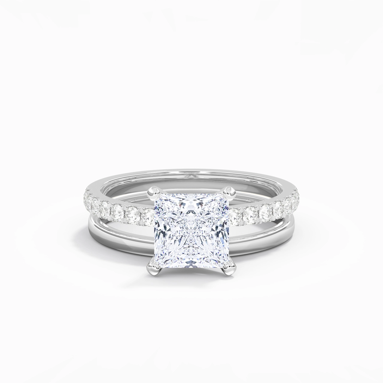 Simple Princess 2.00ct Moissanite Wedding Ring Set