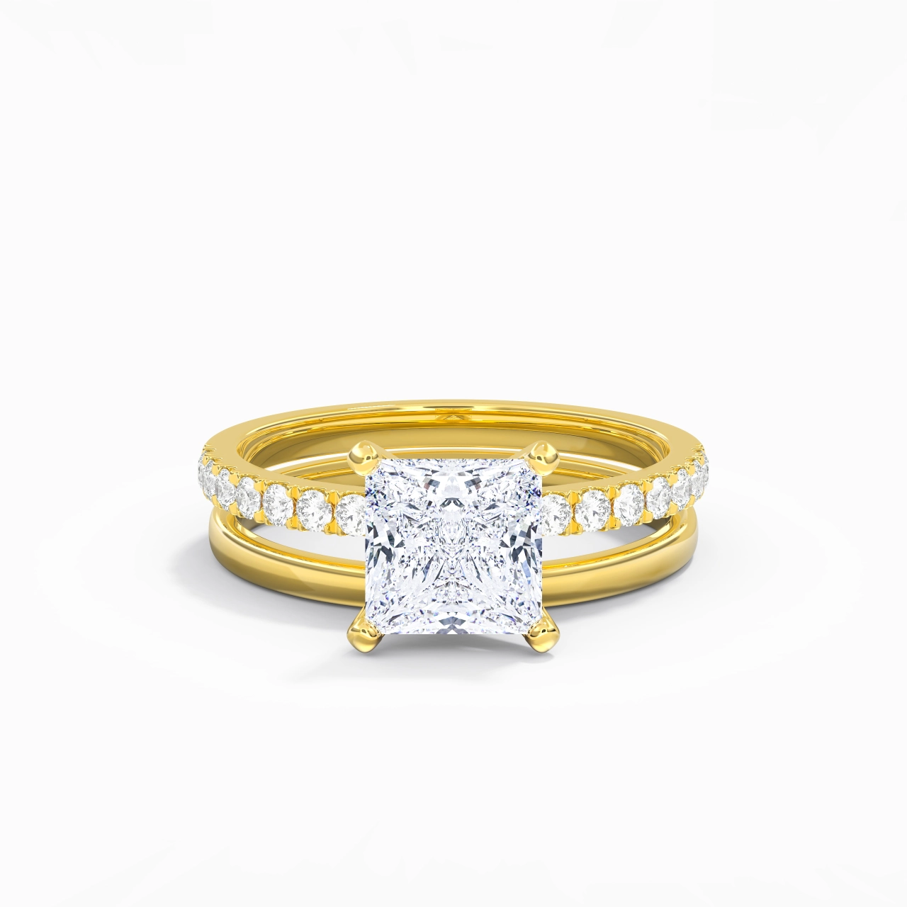 Simple Princess 2.00ct Moissanite Wedding Ring Set