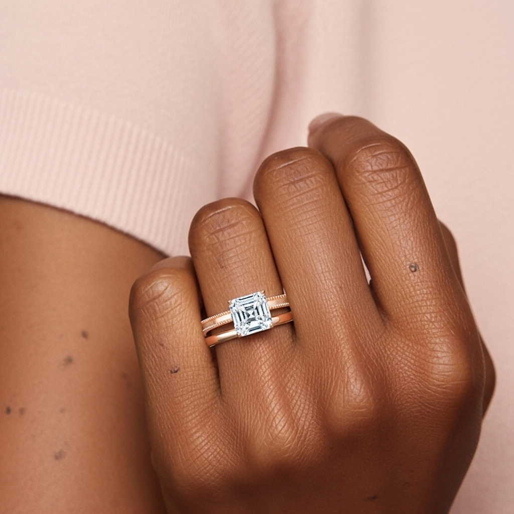 Plated Wide Beaded Wedding Ring Set