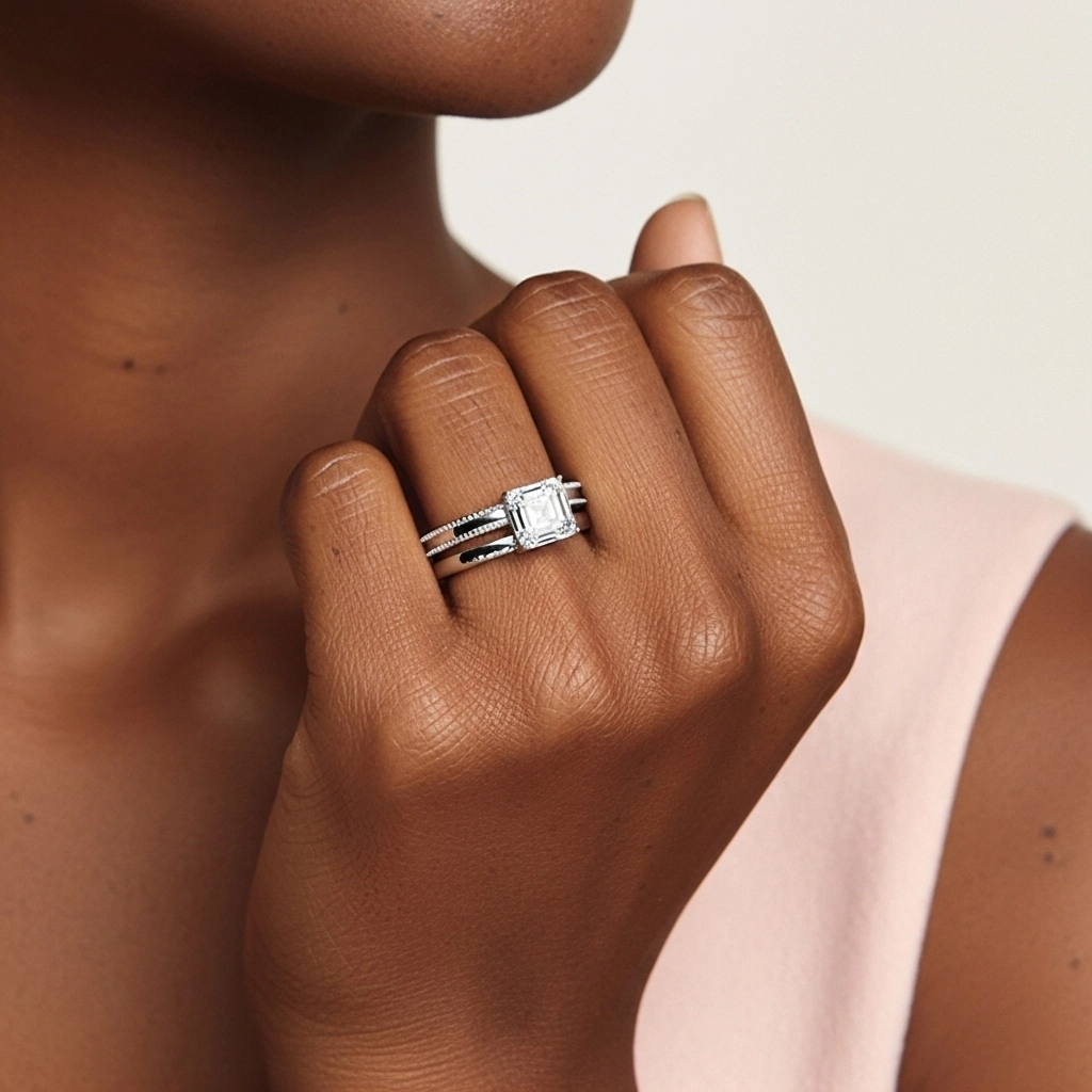 Plated Wide Beaded Wedding Ring Set