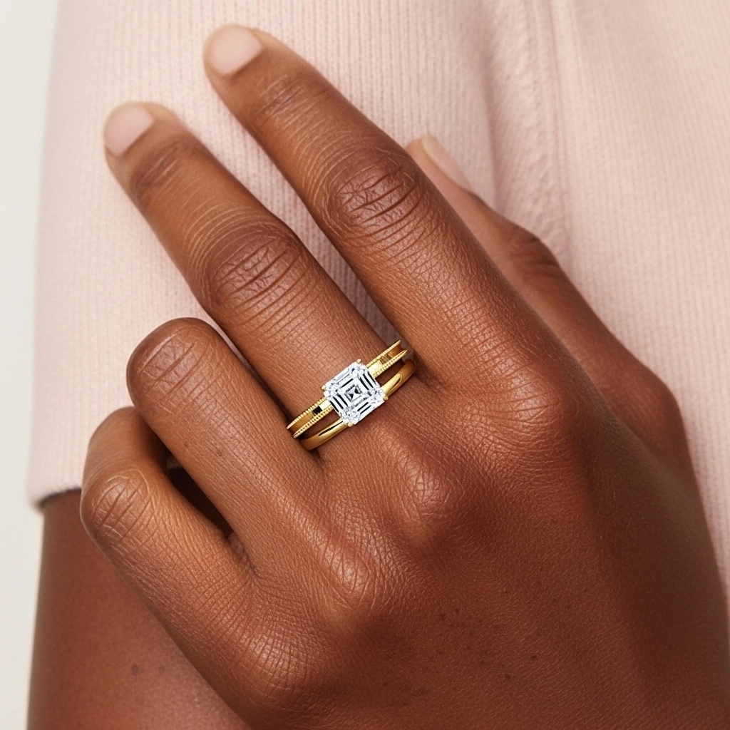 Plated Wide Beaded Wedding Ring Set