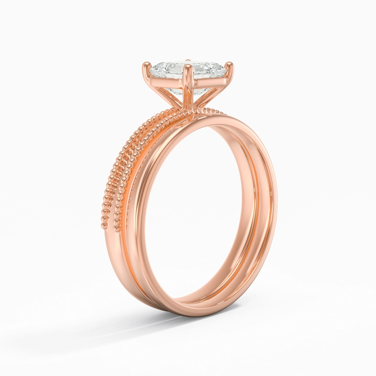 Plated Wide Beaded Wedding Ring Set