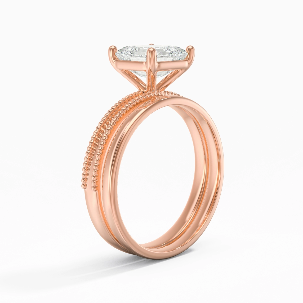 Plated Wide Beaded Wedding Ring Set