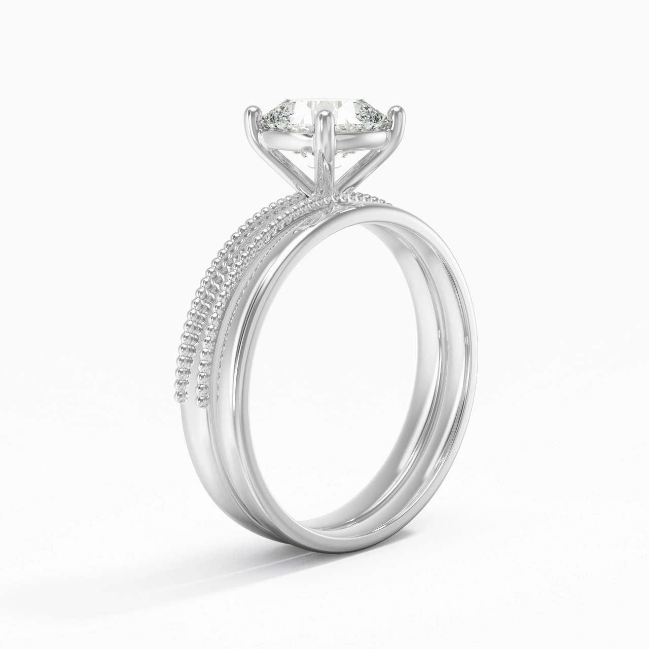 Plated Wide Beaded Wedding Ring Set