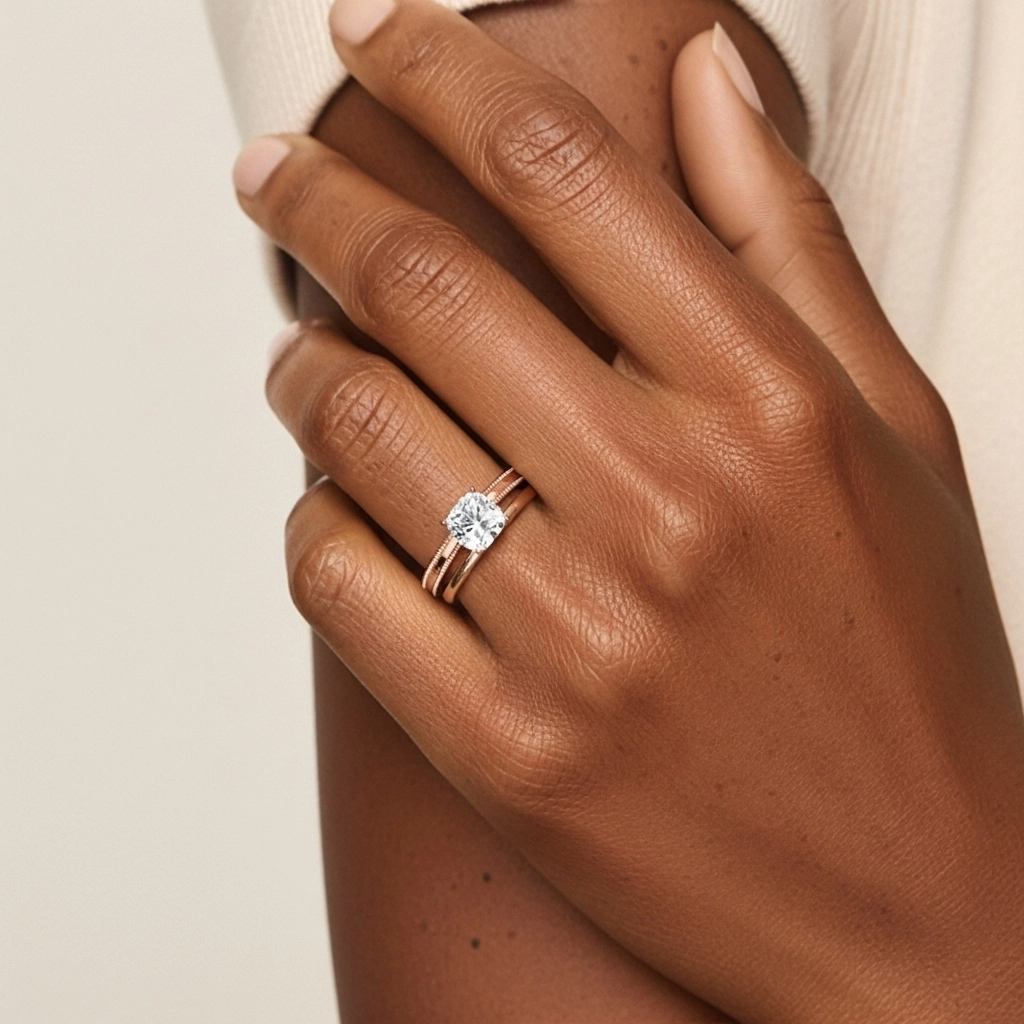 Plated Wide Beaded Wedding Ring Set