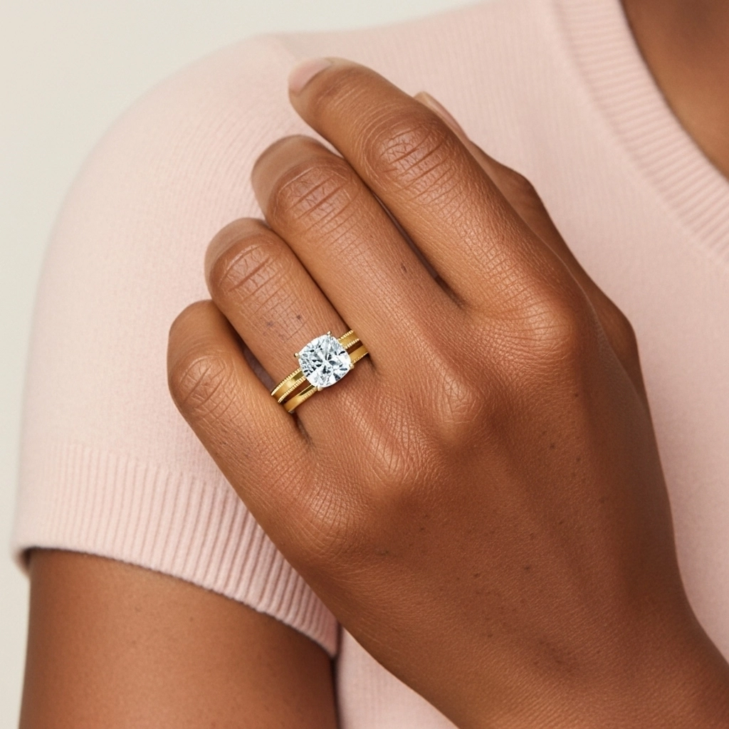 Plated Wide Beaded Wedding Ring Set